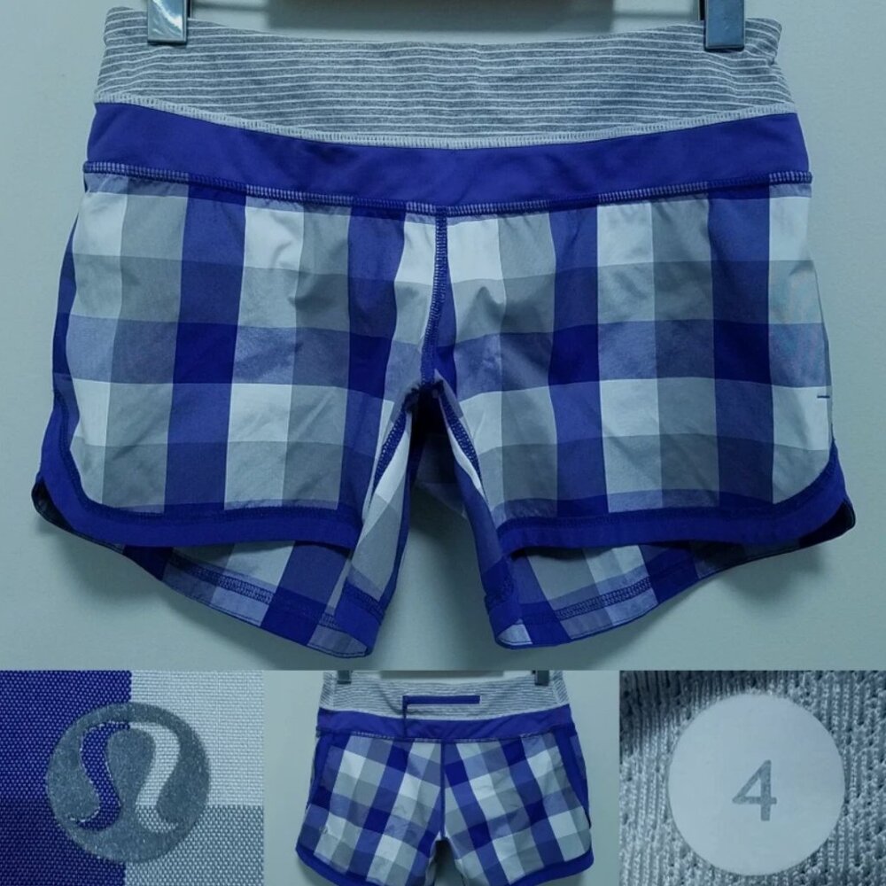 Lululemon Plaid Shorts 4 XS Woman's Striped Wet Dry Warm Purple Gray White Blue
